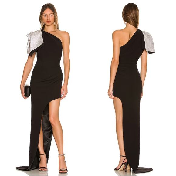 Bronx and Banco Dresses & Skirts - Bronx and Banco Stella One Shoulder Bow Crystal Embellished Black Maxi Gown Sz M